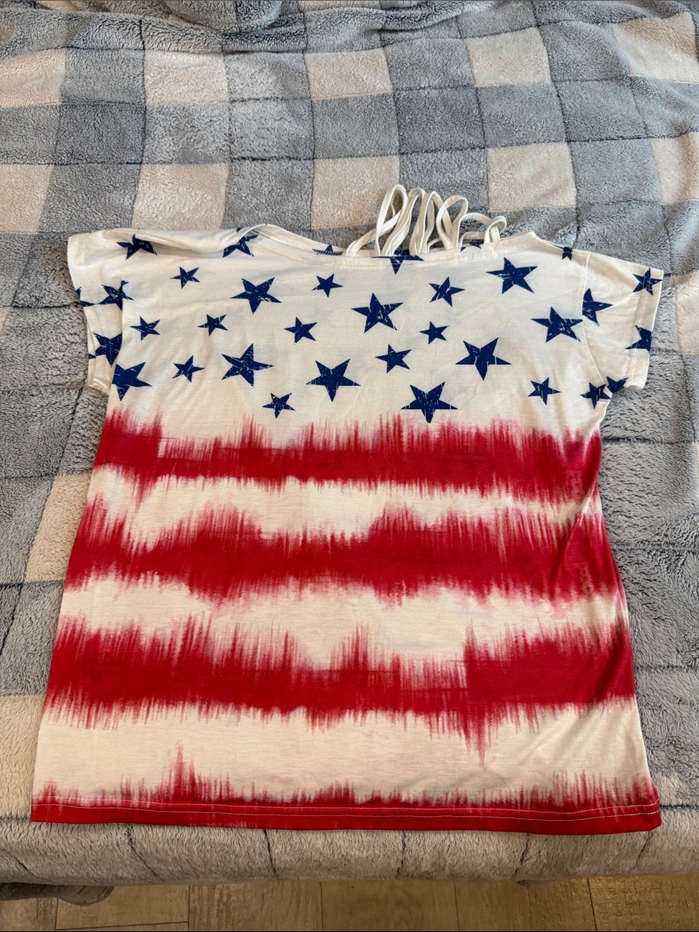 Patriotic Star & Stripe Cutout Shoulder Tee - Red, White & Blue